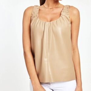 Dolce Cabo Tan Ruched Tank Top Faux Leather